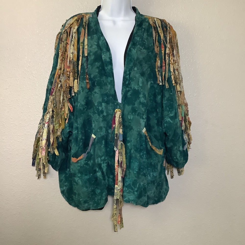 Native Wear Designs Vintage Colorful Oversized Fringe Tie Dye Hippie Jacket M